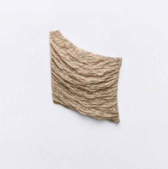 ZARA SHINY LACE ASYMPTOMATIC CROP BEIGE TOP - Picture 3 of 4